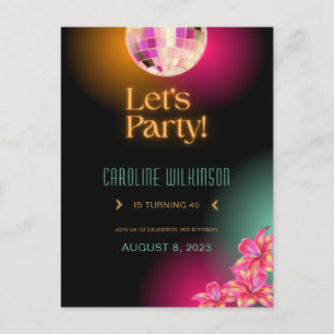 Cartão Postal Vamos Festejar Preto Laranja Neon 40º Aniversário