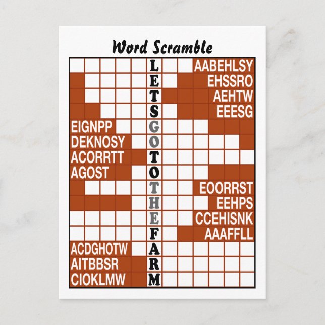 Cartão Postal Vamos Ir para a Fazenda do Word Scramble (Frente)