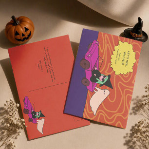 Cartão Postal Vamos Montar, Bruxas! Fantasma Fofo & Halloween de