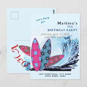 Cartão Postal Vamos surfar festa de aniversário na praia de surf