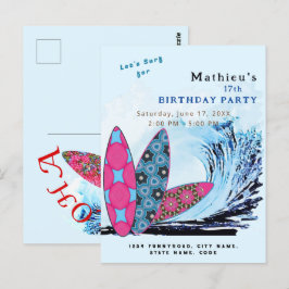 Cartão Postal Vamos surfar prancha de surf festa de aniversário 