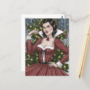Cartão Postal Vampira Vestida Vermelha com Greve de Natal