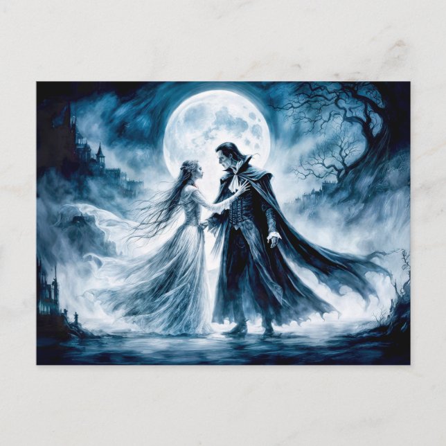 Cartão Postal Vampire Love under Moonlit Sky (Frente)