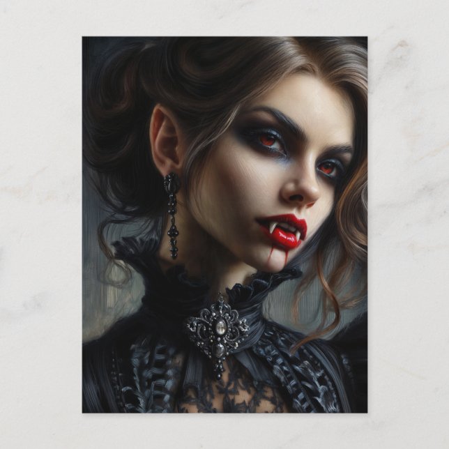 Cartão Postal Vampire Woman With Fangs Gothic Portrait (Frente)