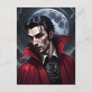 Cartão Postal Vampiro bonito Vestindo Cabo Vermelho