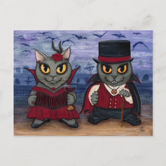 Cartão Postal Vampiro Casal Gótico Cemitério Fantasia Art Pos (Frente)