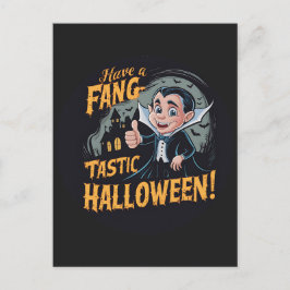 Cartão Postal Vampiro Engraçado Tem um Halloween Fang-Tástico