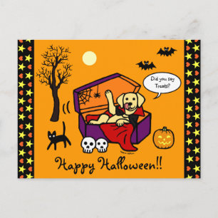 Cartão Postal Vampiro Labrador Amarelo de Halloween