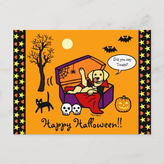 Cartão Postal Vampiro Labrador Amarelo de Halloween (Frente)