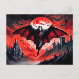 Cartão Postal Vampiro Voando Sobre Castelo Assombrado