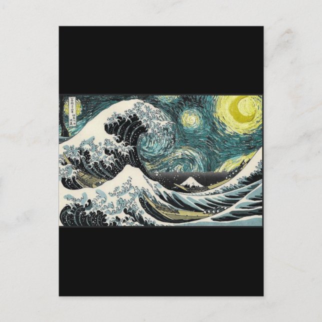 Cartão Postal Van Gogh A Noite Estrelada - Hokusai A Onda Do Exc (Frente)