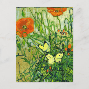 Cartão Postal Van Gogh - Borboletas e Papoulas, obra de arte fam