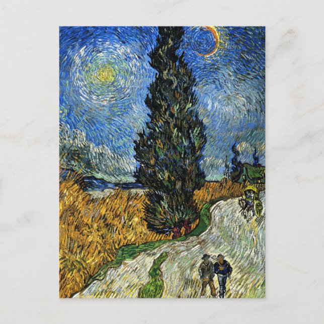 Cartão Postal Van Gogh - Ciprima contra um céu estrelado (Frente)