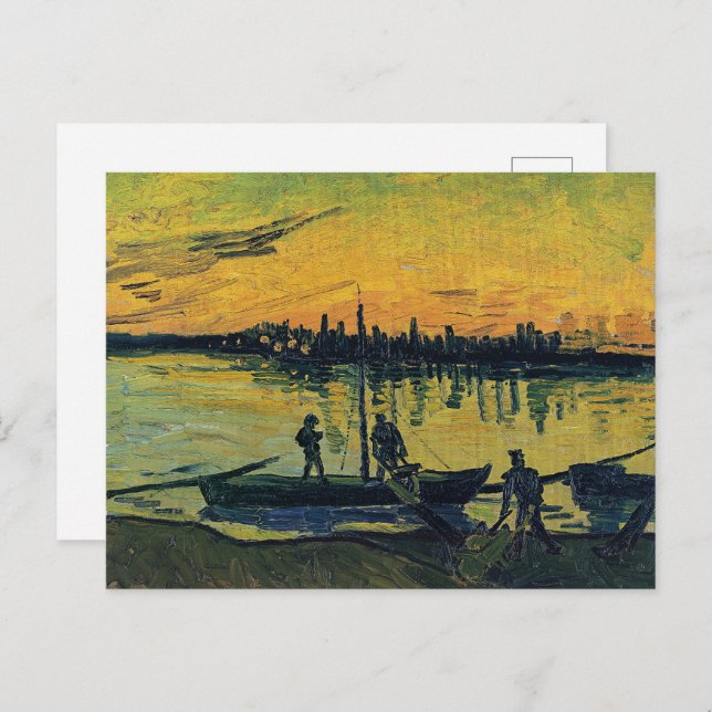 Cartão Postal Van Gogh Coal Barges on the River Classic Painting (Frente/Verso)
