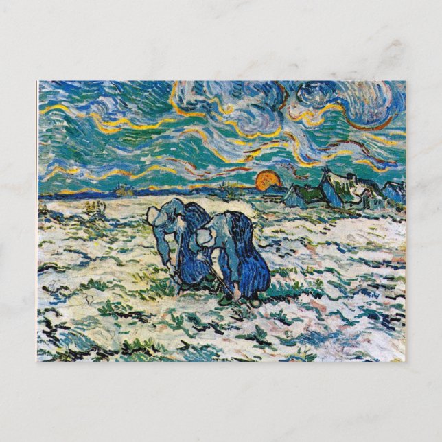 Cartão Postal Van Gogh - Duas Camponesas Cavando na Neve (Frente)