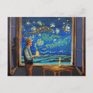 Cartão Postal Van Gogh e os vaga-lumes da noite estrelada