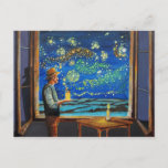 Cartão Postal Van Gogh e os vagalumes noturnos estrelados<br><div class="desc">Van Gogh sonha com a noite estrelada com os vagalumes. Originalmente uma pintura a óleo sobre canvas</div>