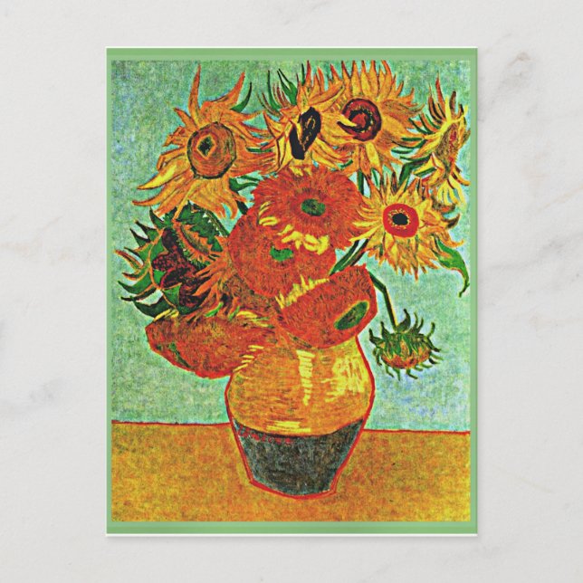 Cartão Postal Van Gogh - Girassóis, Vase da Vida Estável com 12  (Frente)
