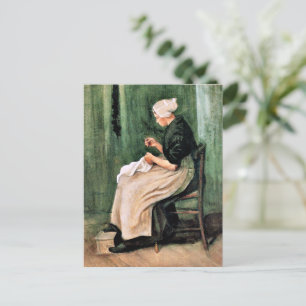 Cartão Postal Van Gogh. Mulher de Scheveningen Costurando,