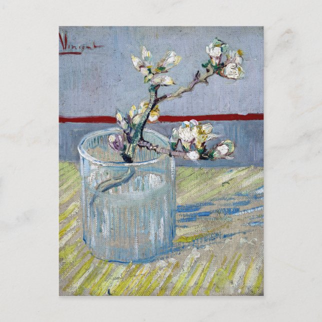 Cartão Postal van Gogh Primavera Flor de Amêndoa em um Vidro (Frente)
