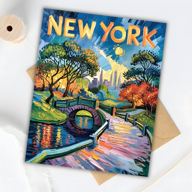 Cartão Postal Van Gogh Retro New York Central Park EUA Viagem (Criador carregado)