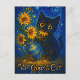 Cartão Postal Van Gogh Starry Night Black Cat