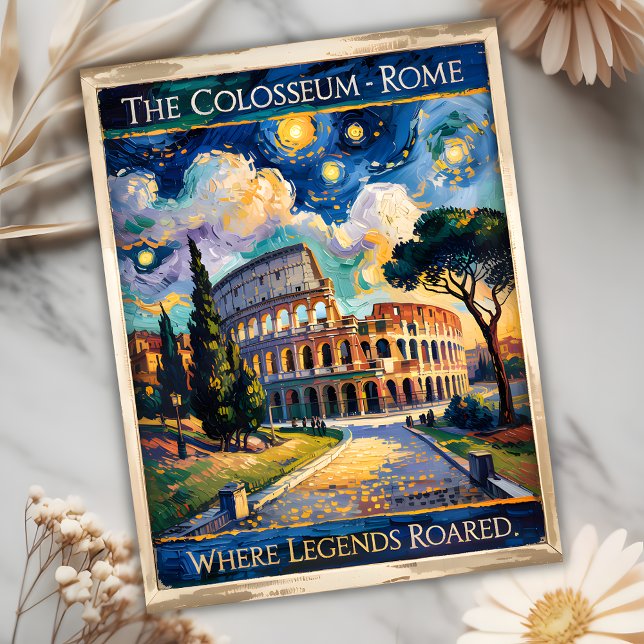 Cartão Postal Van Gogh Starry Night Roma Itália Colosseum Viagem (Italy Rome Colosseum in Van Gogh Starry Night Style)