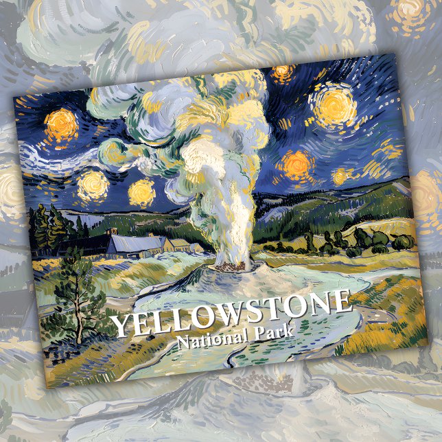 Cartão Postal Van Gogh Starry Night Yellowstone Antiga Arte Fiel (Van Gogh Starry Night Yellowstone Old Faithful Art Postcard)