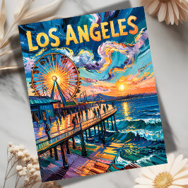 Cartão Postal Van Gogh Style Los Angeles Pier Sunset Viagem