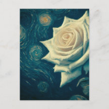 Van Gogh Style White Rose em uma Noite Estrelada