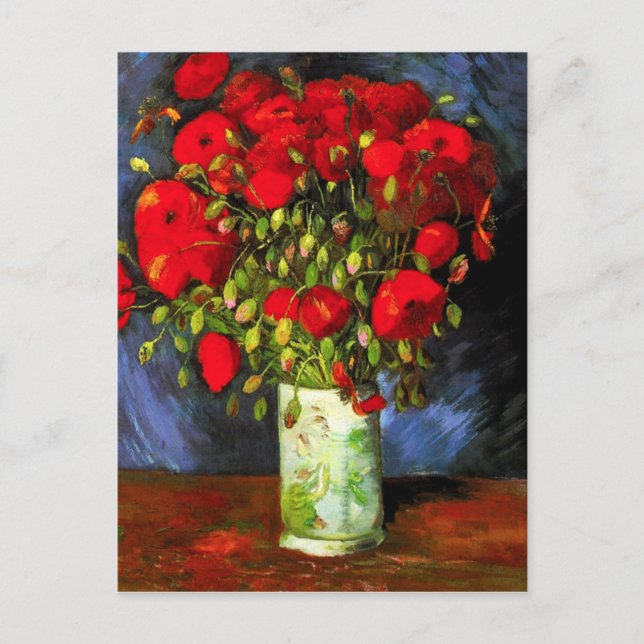 Cartão Postal Van Gogh Vase com papas vermelhos (Frente)