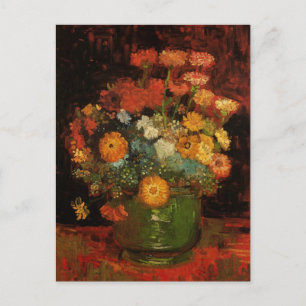 Cartão Postal Van Gogh Vase com Zinnias Vintage Arte Foforal fin