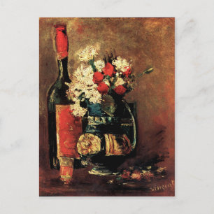 Cartão Postal Van Gogh: Vaso com Cravos, Rosas e uma Garrafa