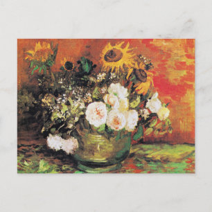 Cartão Postal Van Gogh - Vaso com Girassóis, Rosas e Outros