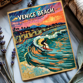 Cartão Postal Van Gogh Venice Beach Surf California Retro Viagem