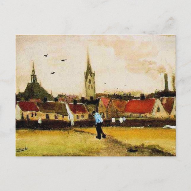 Cartão Postal Van Gogh - Vista da Haia com a Nova Igreja, (Frente)
