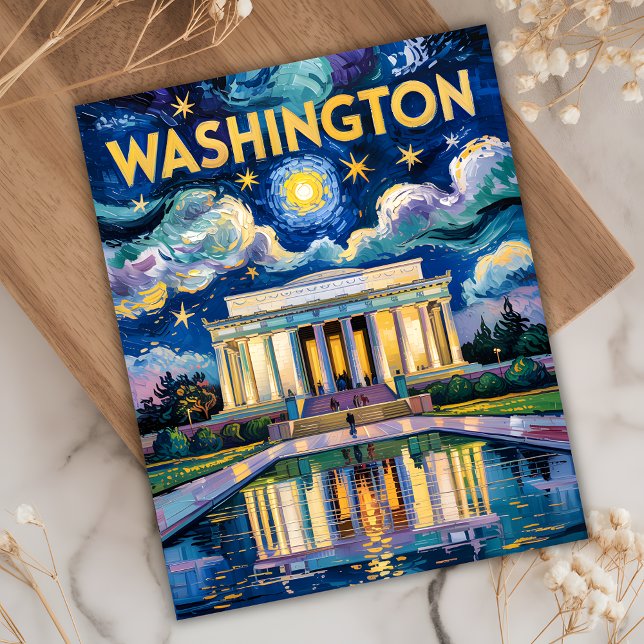Cartão Postal Van Gogh Washington DC Viagem Arte Memorial Lincol (Van Gogh Style Starry Night Washington DC Lincoln Memorial )