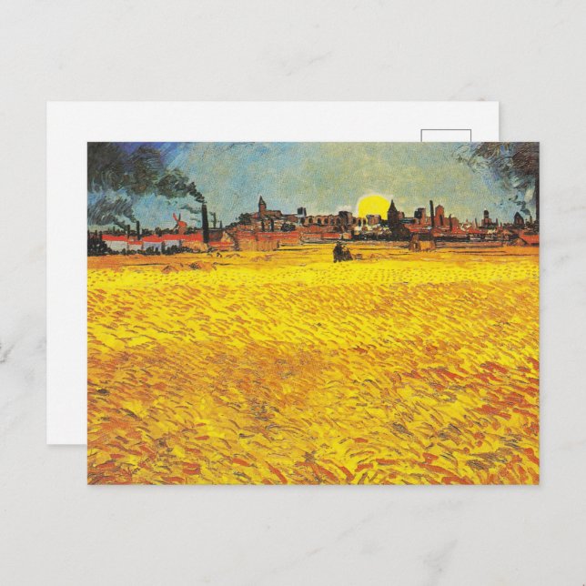 Cartão Postal van Gogh Wheat Field em Sunset Classscape (Frente/Verso)