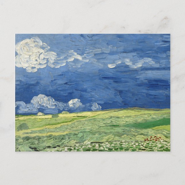 Cartão Postal Van Gogh - Wheatfield sob a pintura de nuvens (Frente)