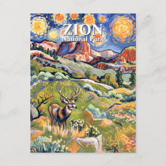 Cartão Postal Van Gogh Zion Animal Deer Colorful Canyon Custom