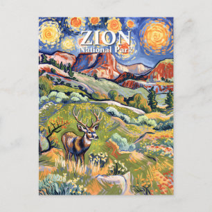 Cartão Postal Van Gogh Zion Animal Deer Colorido Canyon Personal