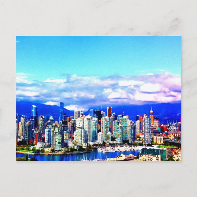 Cartão Postal vancouver canadá céu nuvens arranha-céus (Frente)