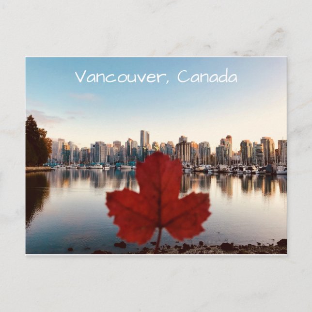 Cartão Postal Vancouver Canada Red Maple Leaf Skyline (Frente)