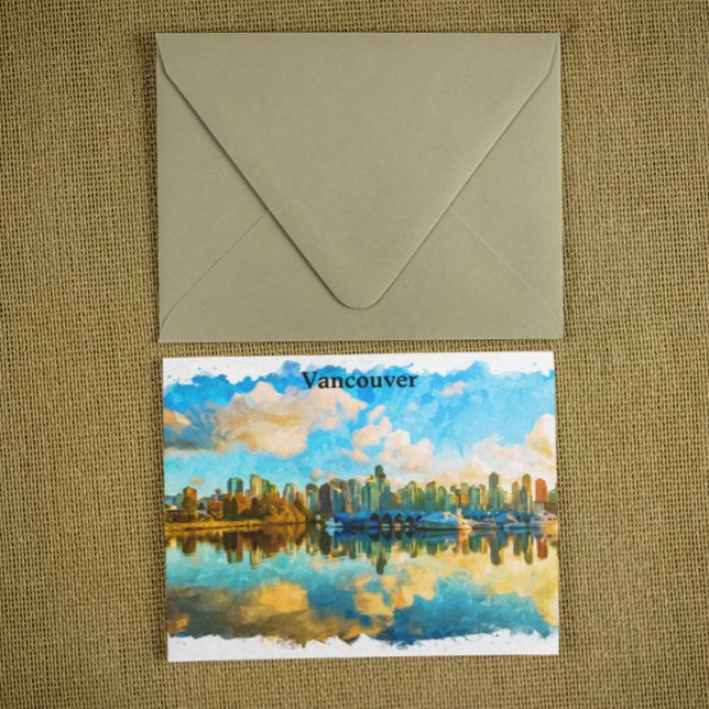 Cartão Postal Vancouver Canadá, Vista Panorama Colorida (Colorful Vancouver Canada Panorama View Postcard)