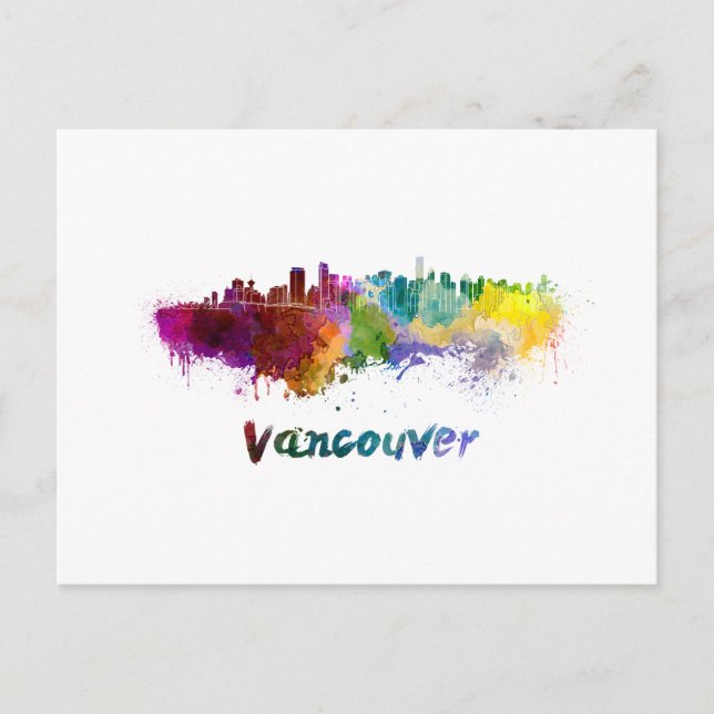 Cartão Postal Vancouver skyline in watercolor (Frente)