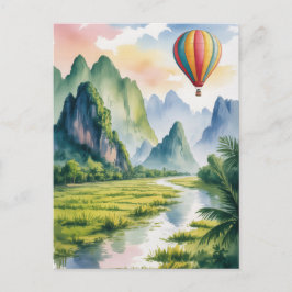 Cartão Postal Vang Vieng Laos Hot air Balloon watercolor