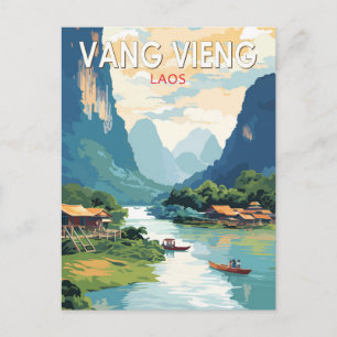 Cartão Postal Vang Vieng Laos Viagem Arte Vintage