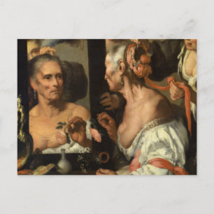 Cartão Postal Vanitas, A Velha Coquete por Bernardo Strozzi