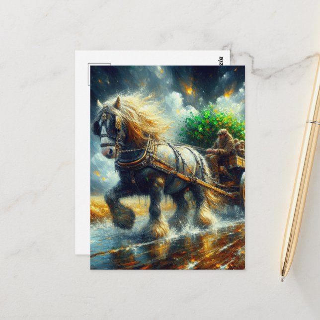 Cartão Postal Vanner Gypsy Puxando Shamrocks e Pessoas (Frente/Verso In Situ)