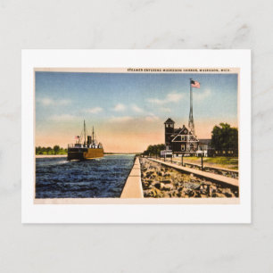 Cartão Postal Vapor entrando no porto de Muskegon, Muskegon, Mic